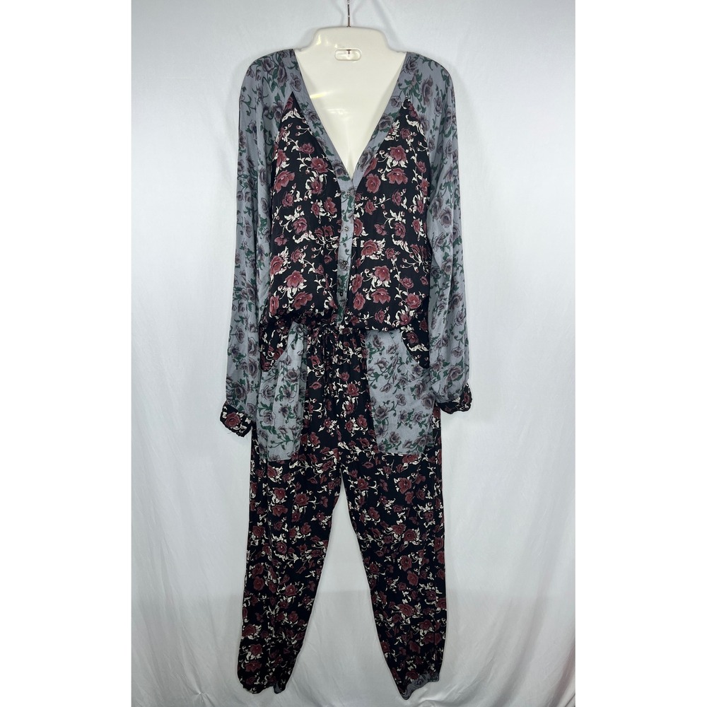 Free People Floral Jumpsuit Long Sleeve Drawstring Waist Casual Size S